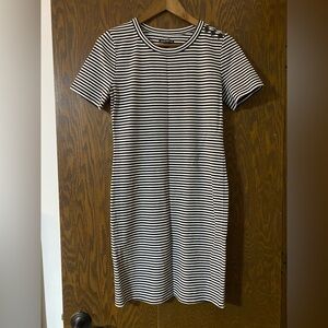 J. Crew Mercantile Black and White Striped Short Sleeve Midi Dress